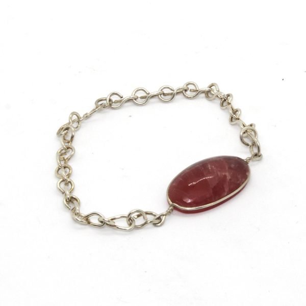 Pulsera Rodocrosita engarzada en plata 925. - Imagen 2
