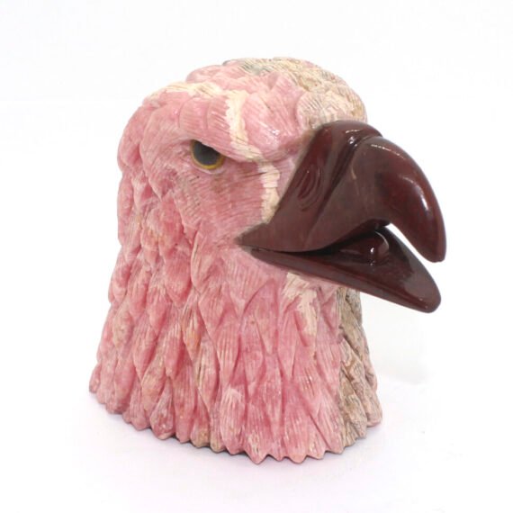 Cabeza de águila en Rodocrosita con pico de ónix rubí.