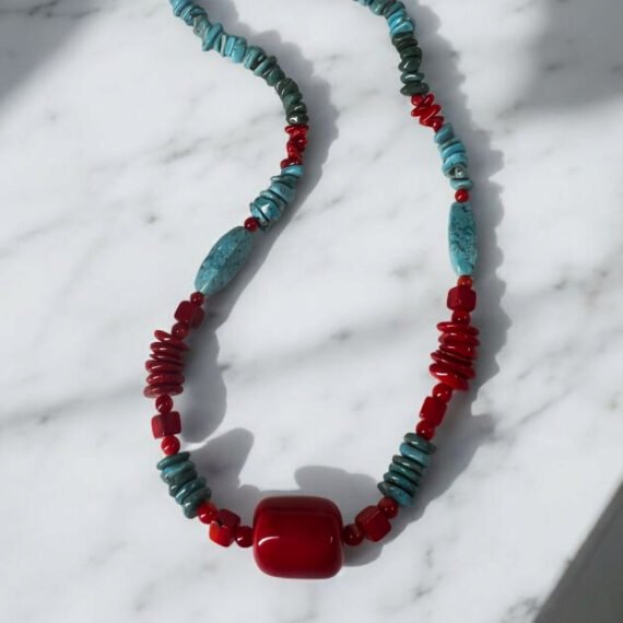 Collar Turquesa y Coral