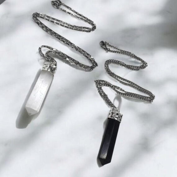Dije de Selenita y Shungita puntas de piedra natural