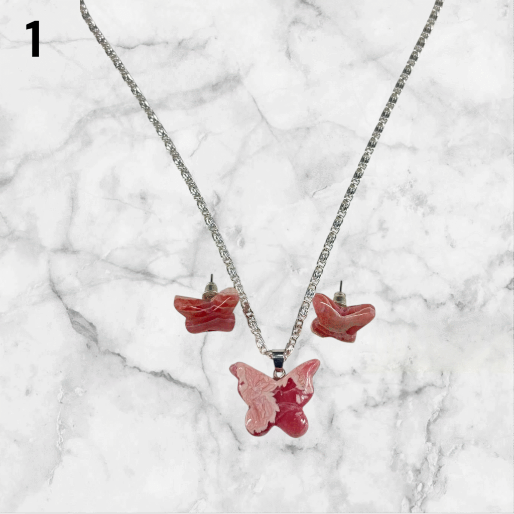 Set de mariposas en Rodocrosita con aros pastillas