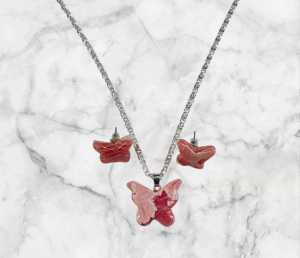 Set de mariposas en Rodocrosita con aros pastillas