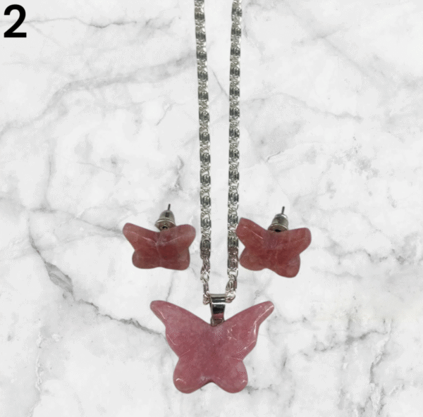 Set de mariposas en Rodocrosita con aros pastillas