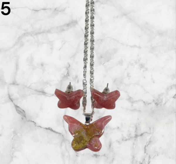 Set de mariposas en Rodocrosita con aros pastillas