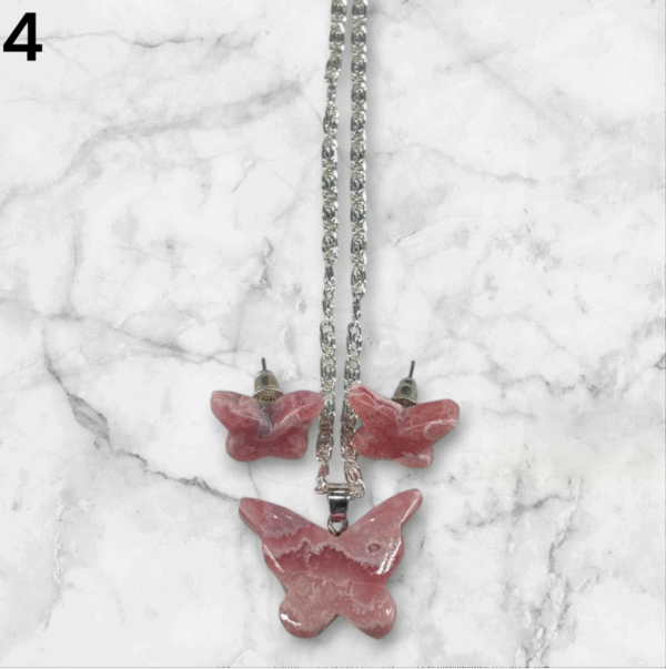 Set de mariposas en Rodocrosita con aros pastillas