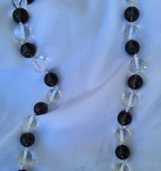 Collar de bolas con piedra natural de Cuarzo cristal y Cuarzo Ahumado