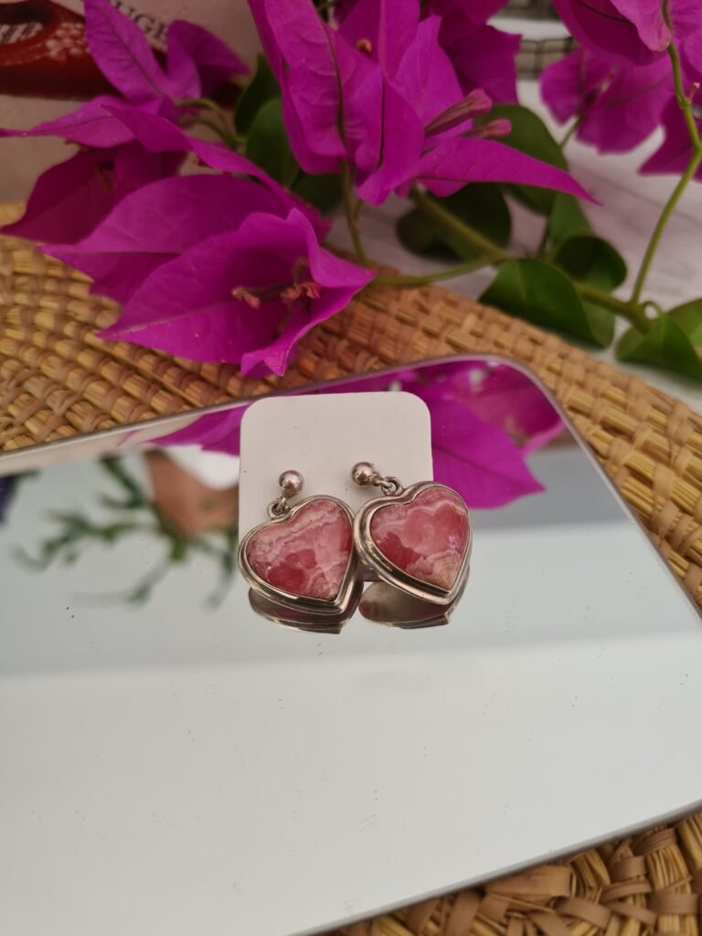 Aros de Rodocrosita con engarce de plata calidad Deluxe