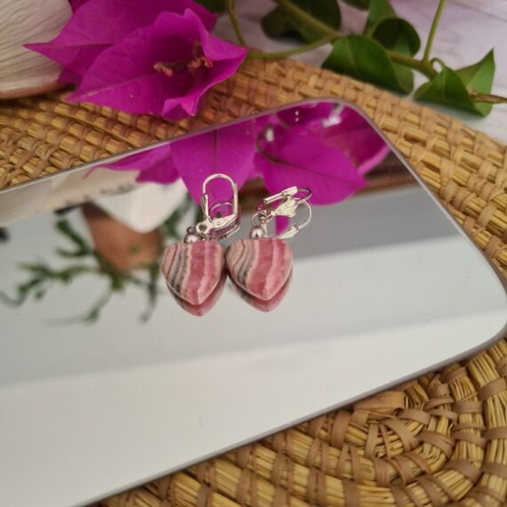 Aros de Rodocrosita corazòn con brizura de acero