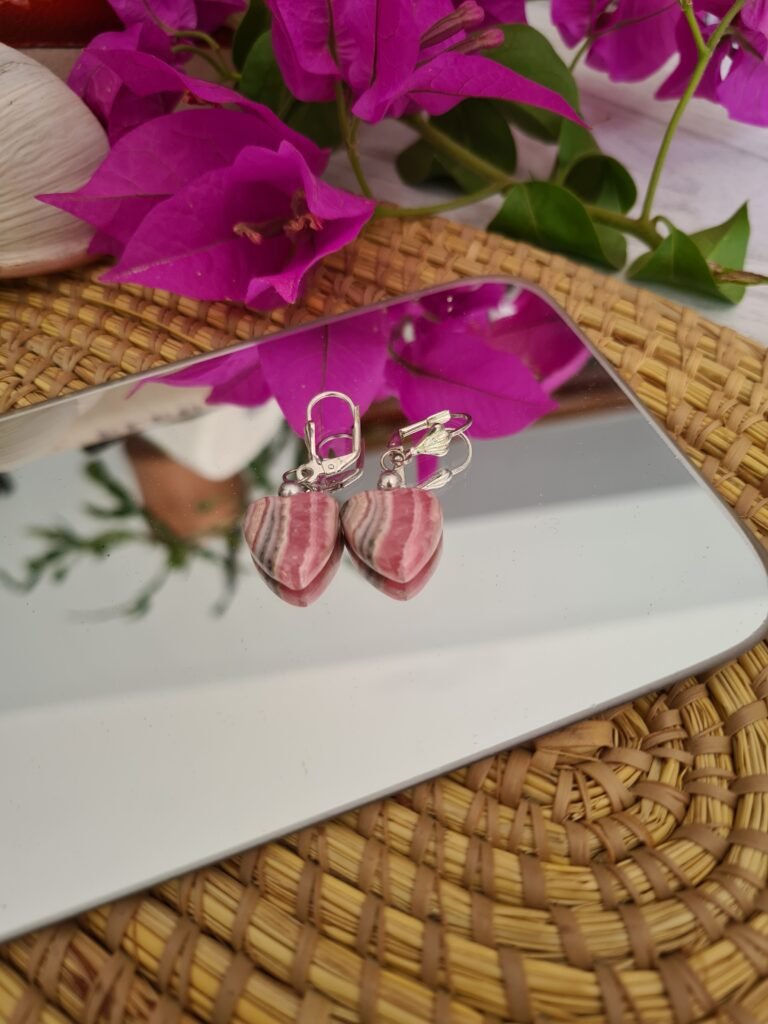 Aros de Rodocrosita corazòn con brizura de acero