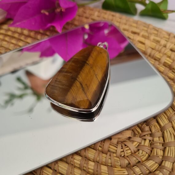 Dije de piedras naturales Ojo de Tigre con virola calidad premiun