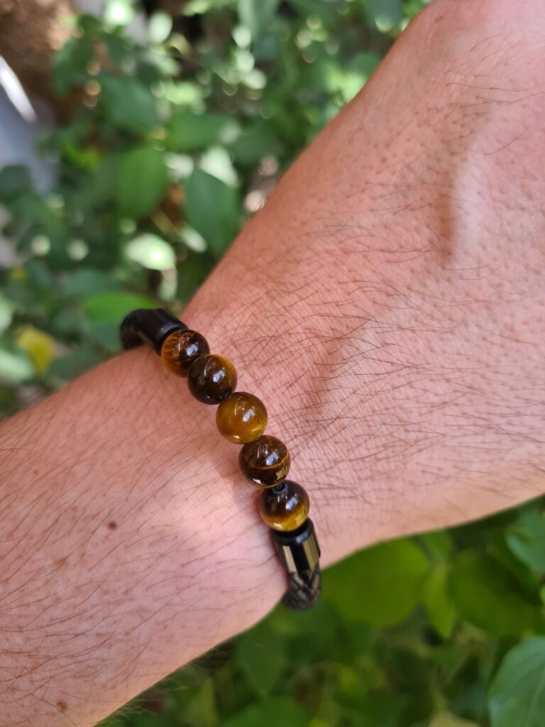 Pulseras unisex Ojo de Tigre y cuero trenzado