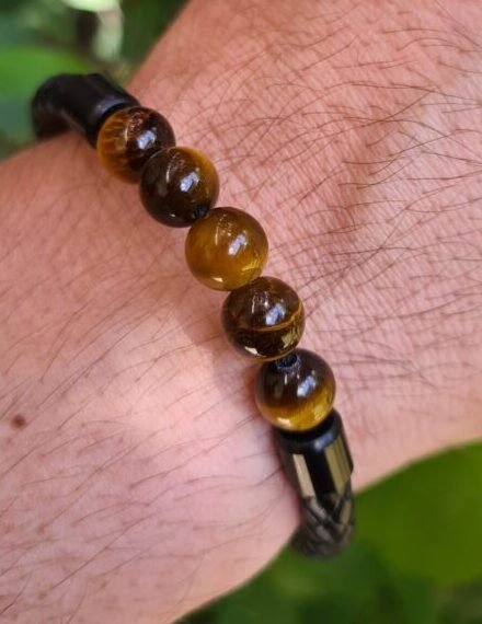 Pulseras unisex Ojo de Tigre y cuero trenzado
