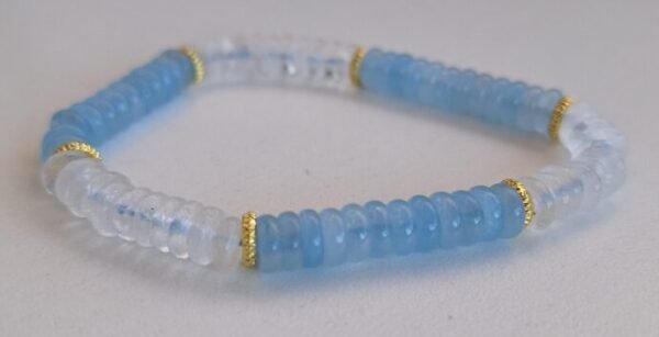 Pulseras de Cuarzo blanco y celeste pastillitass elasticas