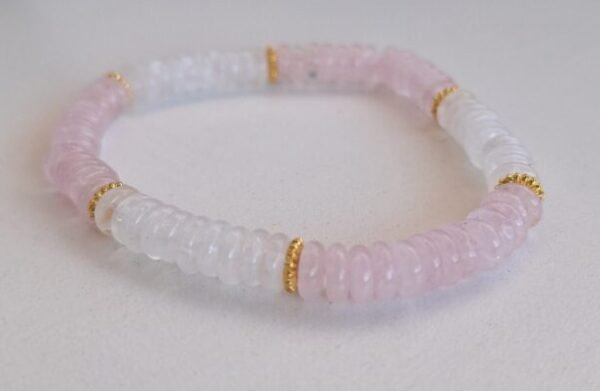 Pulseras de Cuarzo blanco y rosa pastillitass elasticas