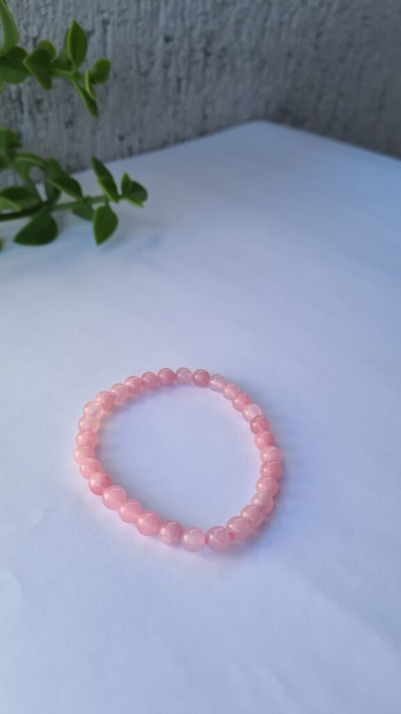 pulsera de Cuarzo rosa piedra natural elástizada