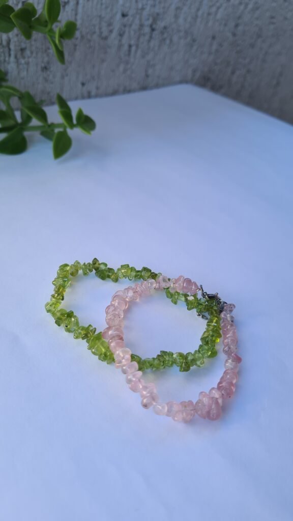 Pulsera de Cuarzo Rosa y Peridoto de escallas calidad premiun