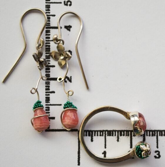 Aros de Rodocrosita en plata hecho a mano