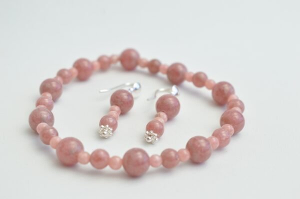 Set de Rodocrosita aros y pulsera con bolitas