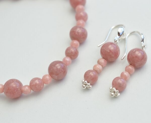 Set de Rodocrosita aros y pulsera con bolitas