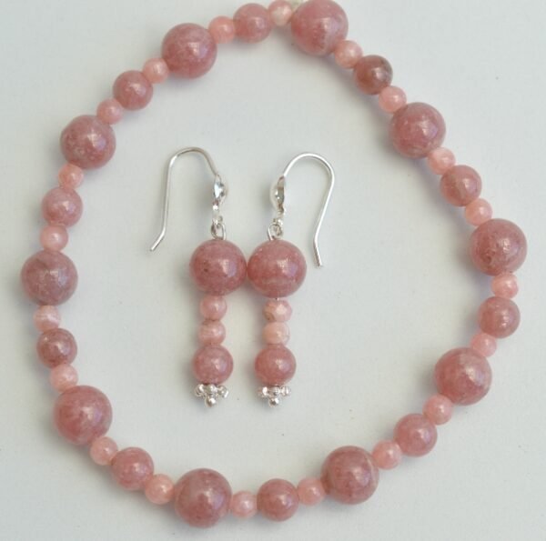 Set de Rodocrosita aros y pulsera con bolitas