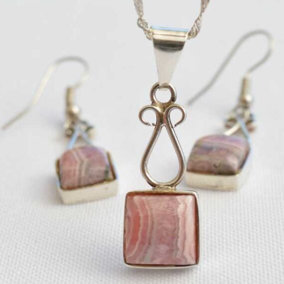 Set de Rodocrosita collar y aros de plata