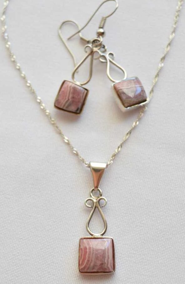 Set de Rodocrosita collar y aros de plata