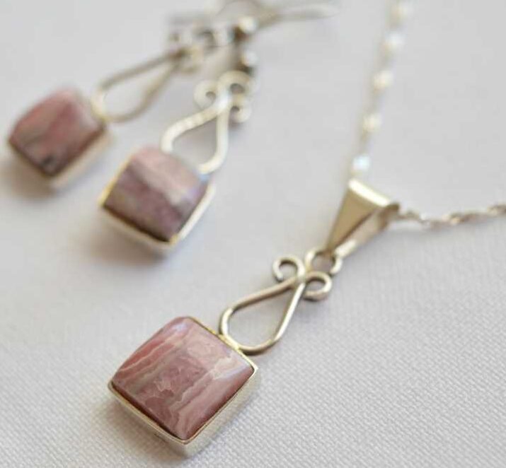 Set de Rodocrosita collar y aros de plata