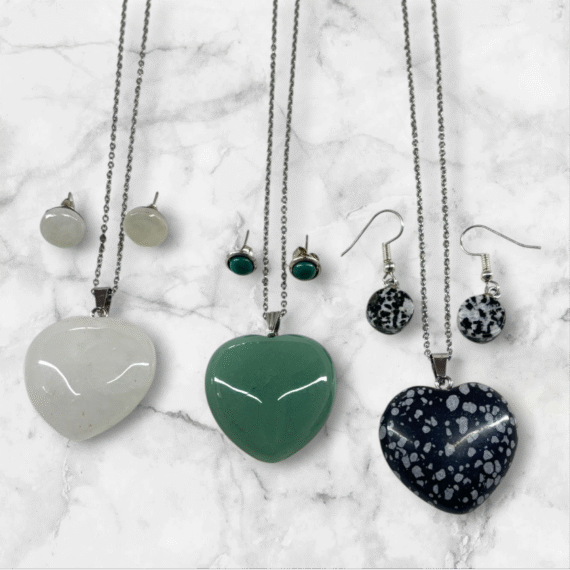 Set corazon y aros con piedra natural