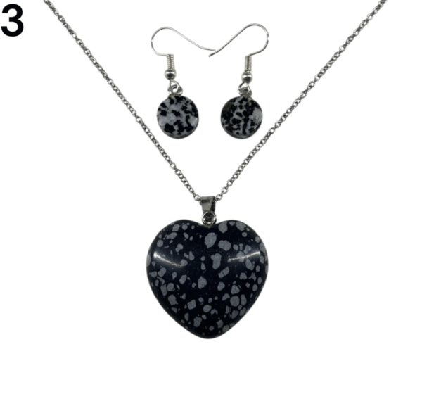 set corazon con aros de piedra natural obsidiana nevada