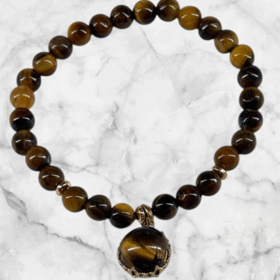 Pulsera Ojo de Tigre con detalle de esfera elástizada