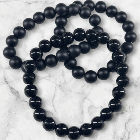 Pulsera de Ónix negro con bolitas elastizada