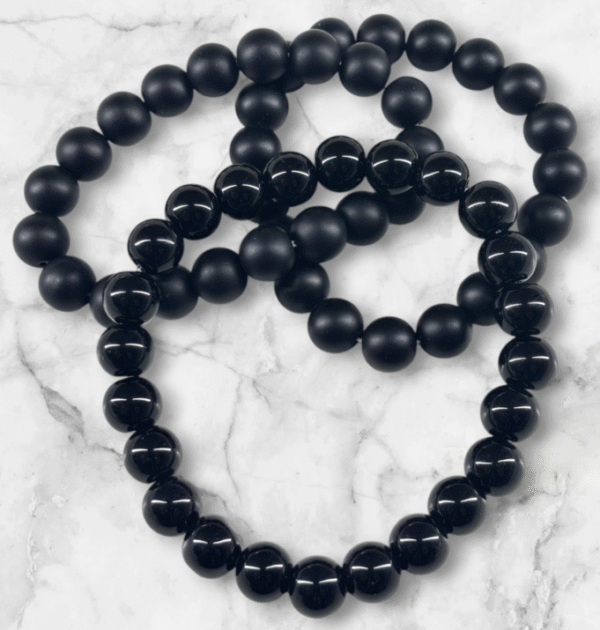 Pulsera de Ónix negro con bolitas elastizada