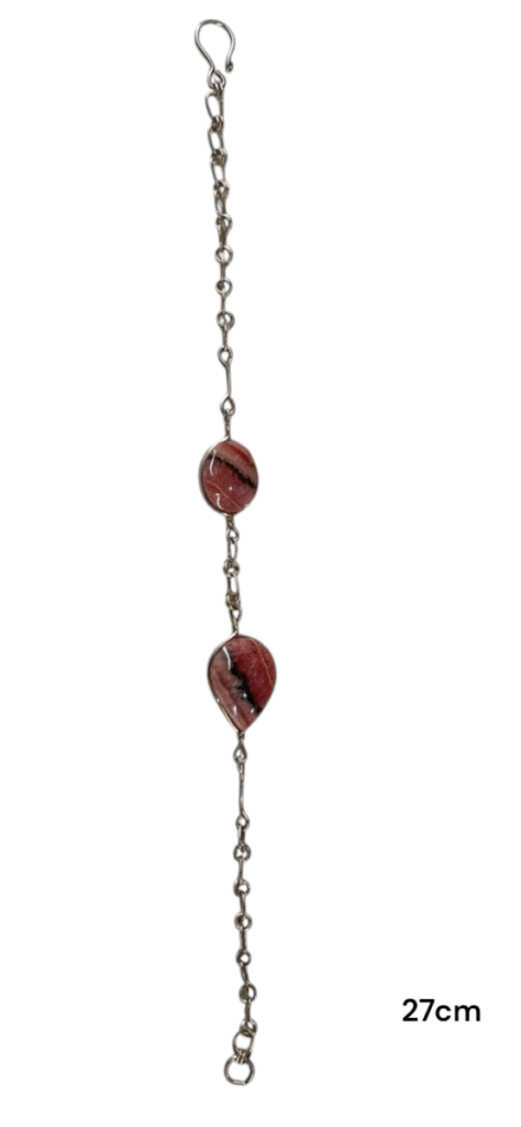Pulsera rodocrosita dos piedras y tejido de plata