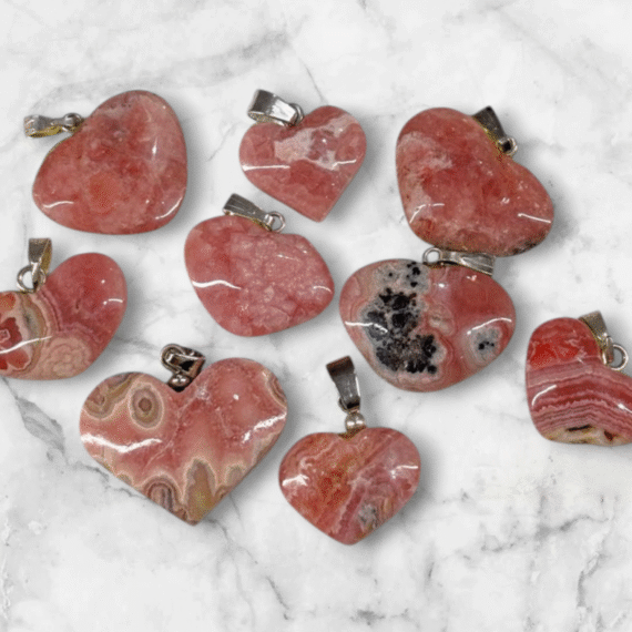 Dijes de Rodocrosita corazón con acero.