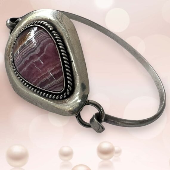 Brazalete de rodocrosita de alpaca con baño de plata