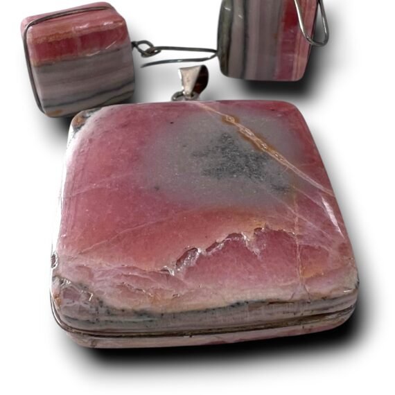 Set de Dije de Rodocrosita y aros de anzuelo con Hilo de plata