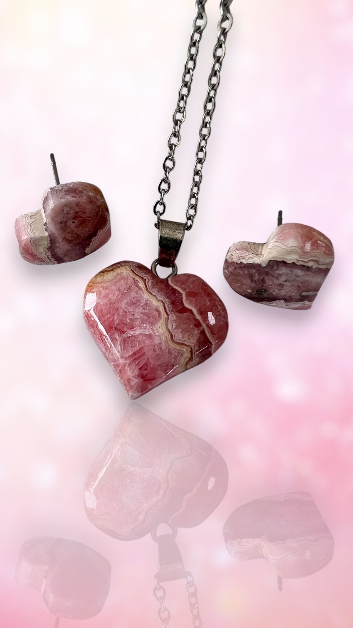 Set de Rodocrosita Corazon con Aros