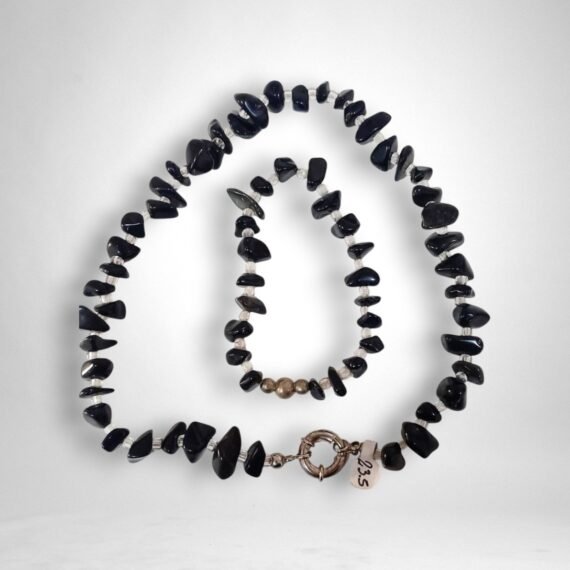 Collar y Pulsera De Onix Negro Protector