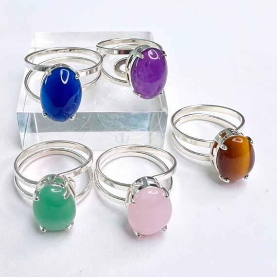 Anillos de Piedras Naturales Baño Plata