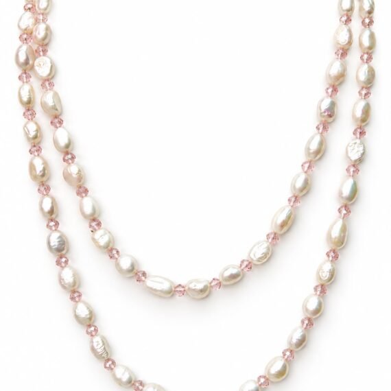 Collar Perlas naturales & cristales rosa